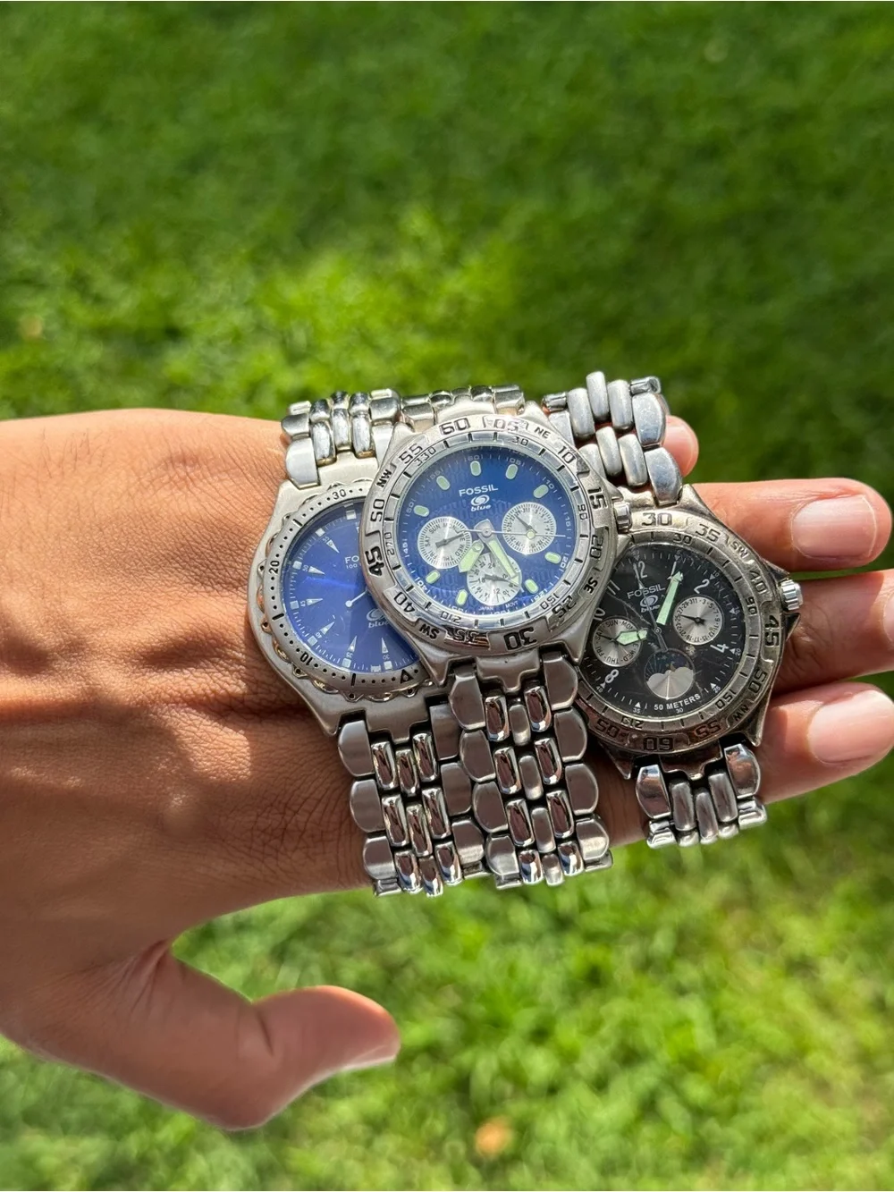 Fossil vintage three blue watch lot